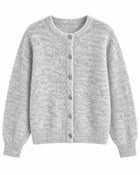 Cardigan Femme - Laine Col Rond Boutons Nacre Vintage - Gris clair