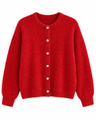 Cardigan Femme - Laine Col Rond Boutons Nacre Vintage - Rouge