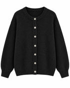 Cardigan Femme - Long Col V Boutonné - Noir