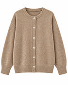 Cardigan Femme - Long Col V Boutonné - Chameau
