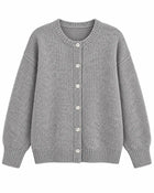 Cardigan Femme - Long Col V Boutonné - Gris