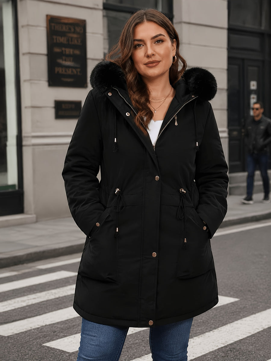 Parka Femme - Grande Taille Mi-Longue Capuche Zippée Coupe-Vent