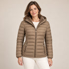 Doudoune Légère Femme - Capuche Fixe Poches Latérales - Beige Grisé