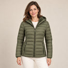 Doudoune Légère Femme - Capuche Fixe Poches Latérales - Vert Olive