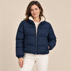 Doudoune Courte Femme - Col Montant Doublé Sherpa Zip Intégral - Bleu Marine