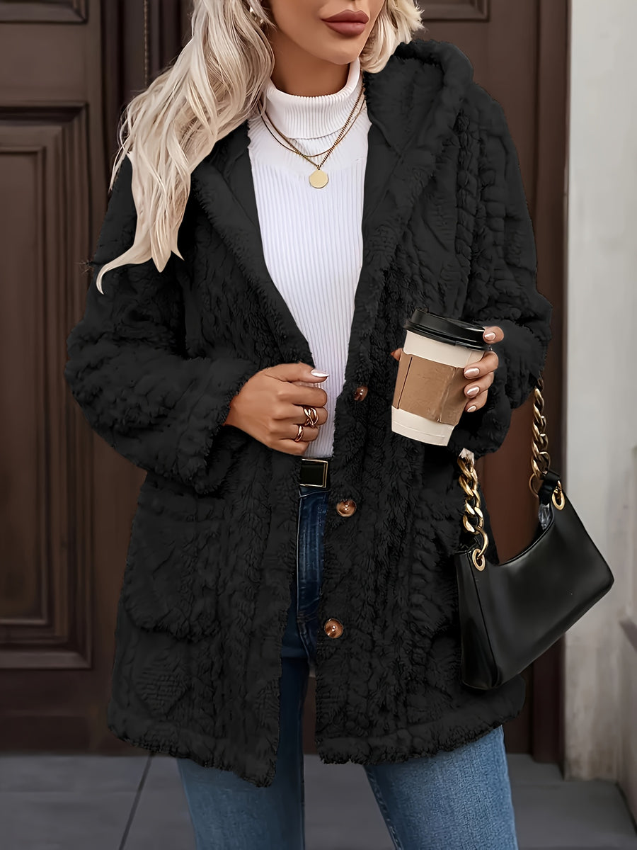 Manteau Femme - Grande Taille Mi-Long Capuche Boutonné Poches