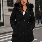 Parka Femme - Grande Taille Mi-Longue Capuche Zippée Coupe-Vent - Noir