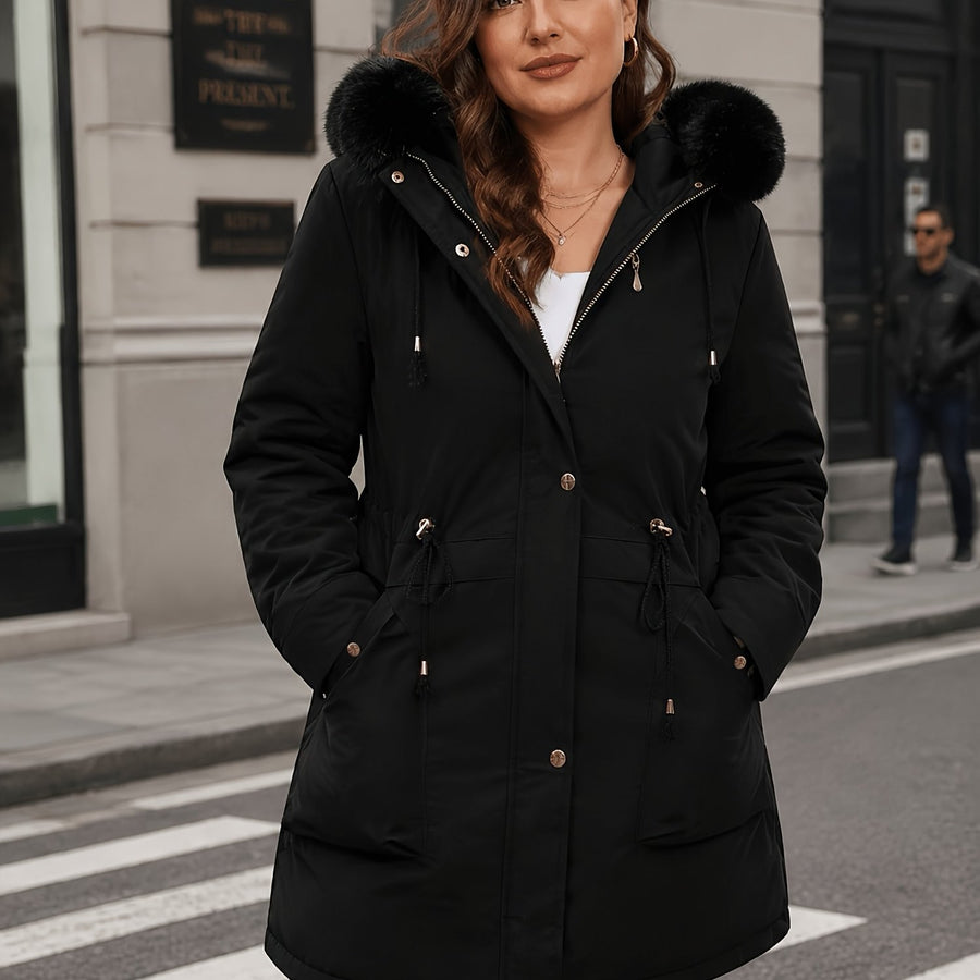Parka Femme - Grande Taille Mi-Longue Capuche Zippée Coupe-Vent