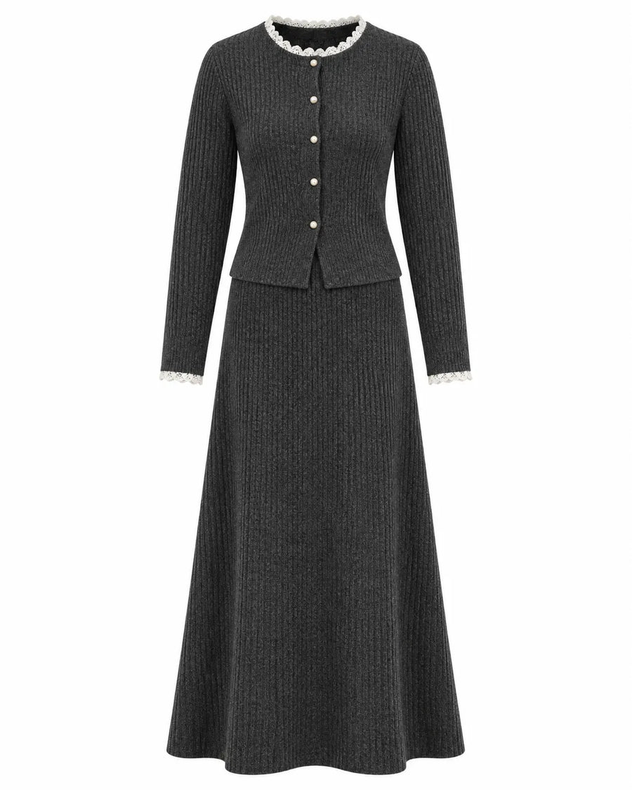 Ensemble cardigan et jupe femme bicolore