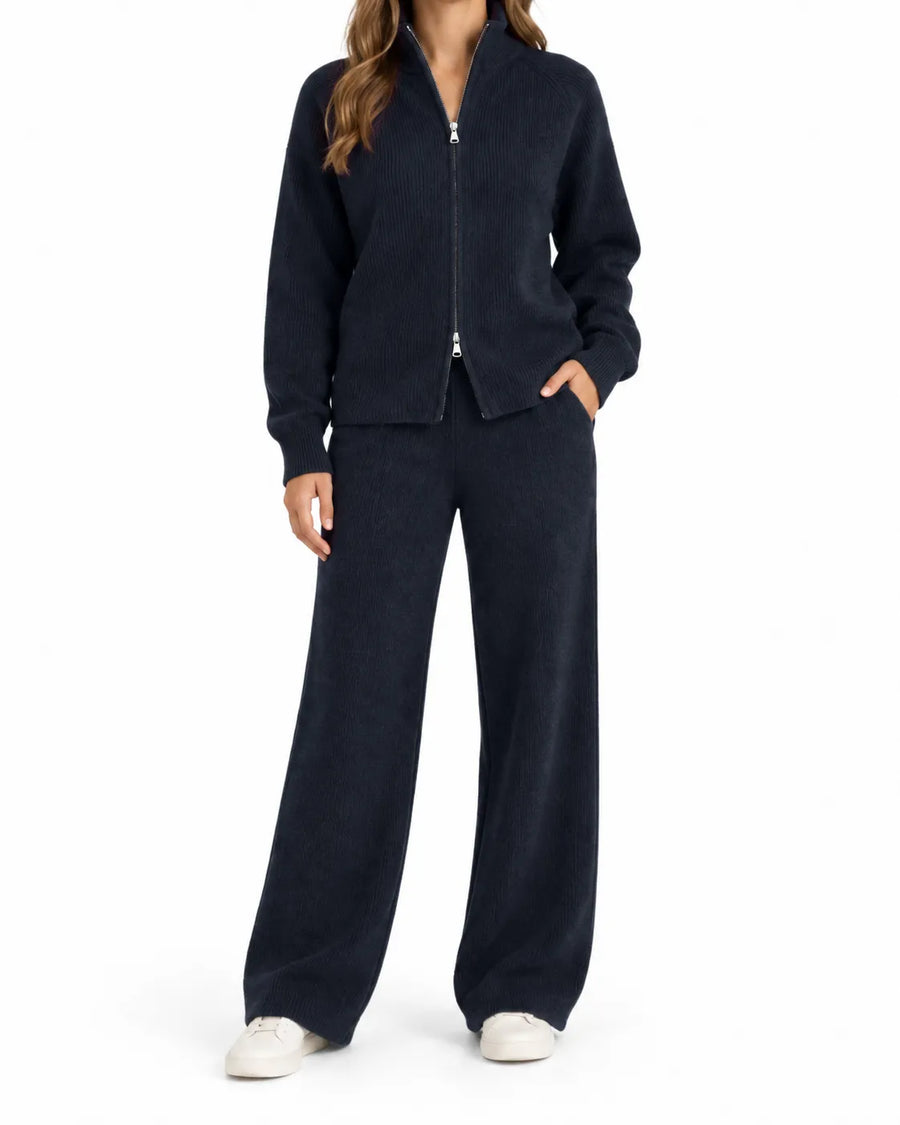 Ensemble cardigan zippé et pantalon large femme