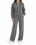 Ensemble Femme - Cardigan Zippé et Pantalon Large - Gris