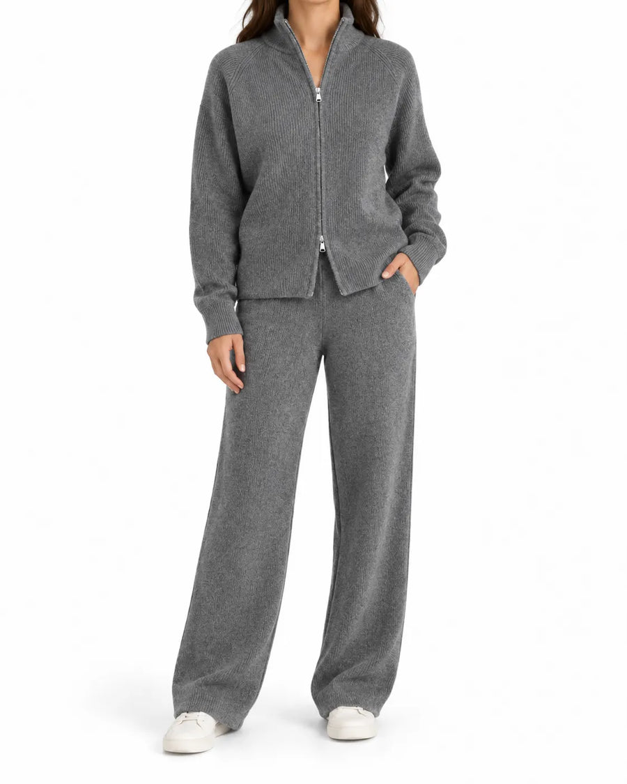 Ensemble cardigan zippé et pantalon large femme