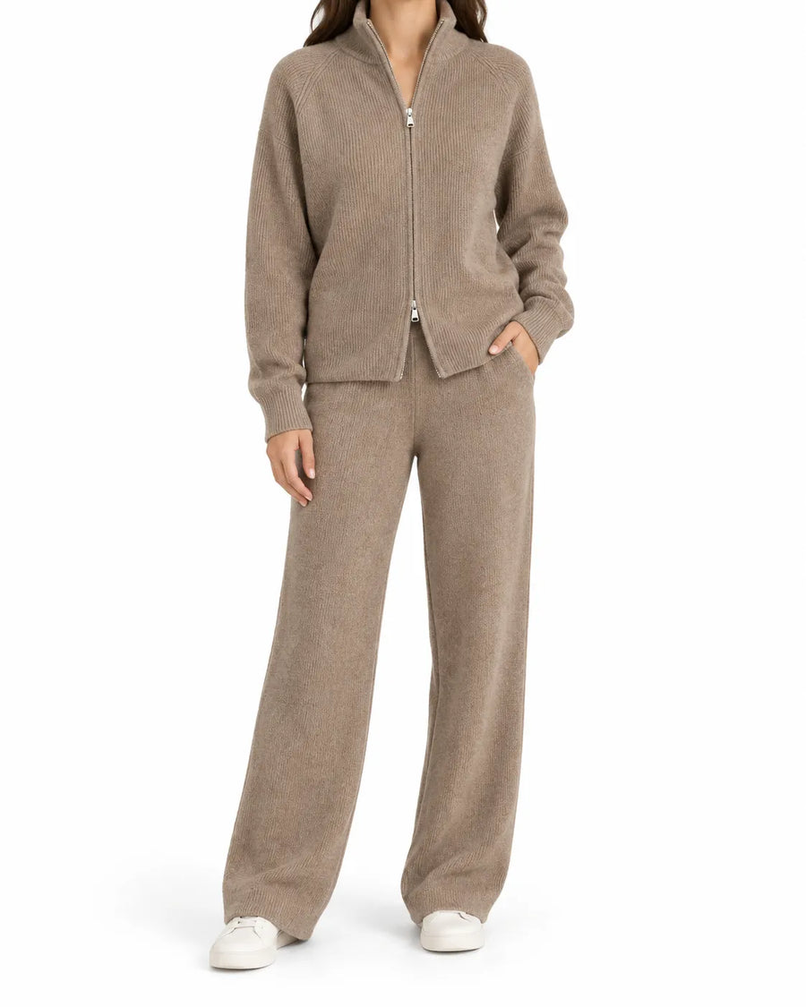 Ensemble cardigan zippé et pantalon large femme