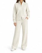 Ensemble Femme - Cardigan Zippé et Pantalon Large - Blanc cassé