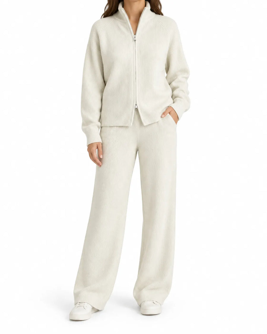 Ensemble cardigan zippé et pantalon large femme
