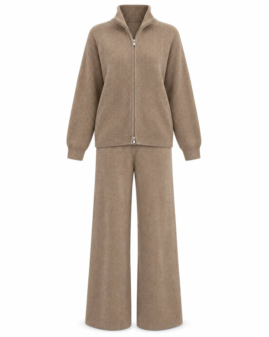 Ensemble cardigan zippé et pantalon large femme