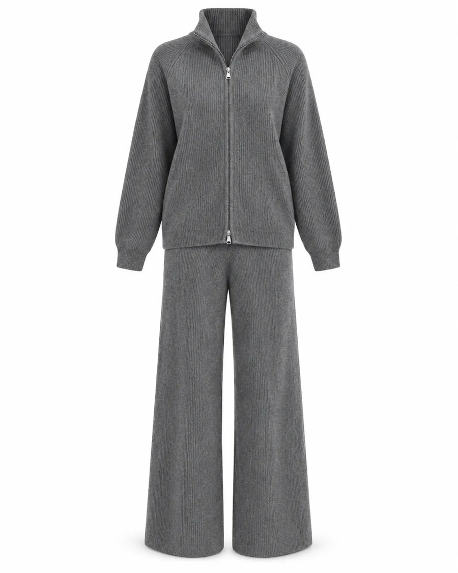 Ensemble cardigan zippé et pantalon large femme