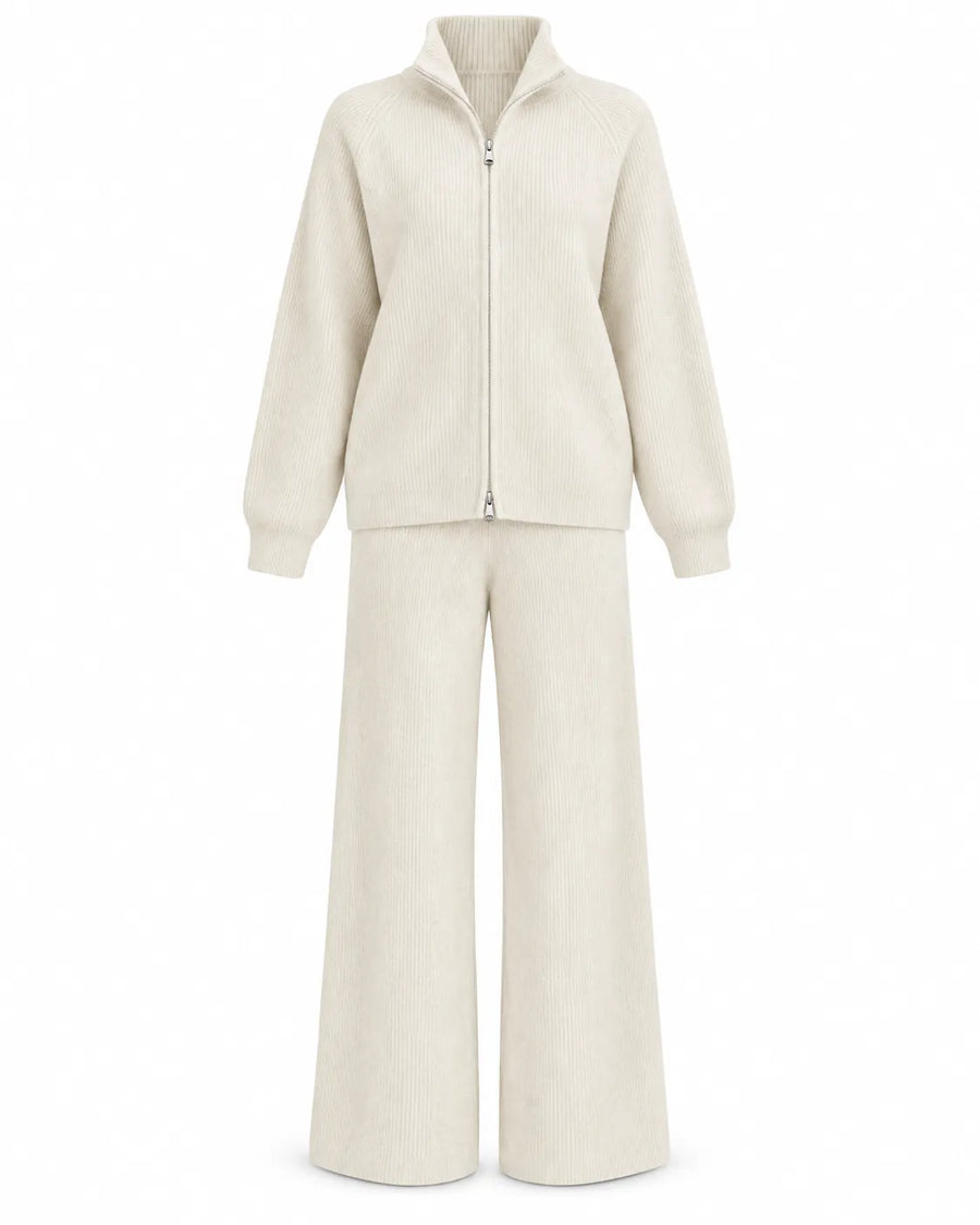 Ensemble cardigan zippé et pantalon large femme