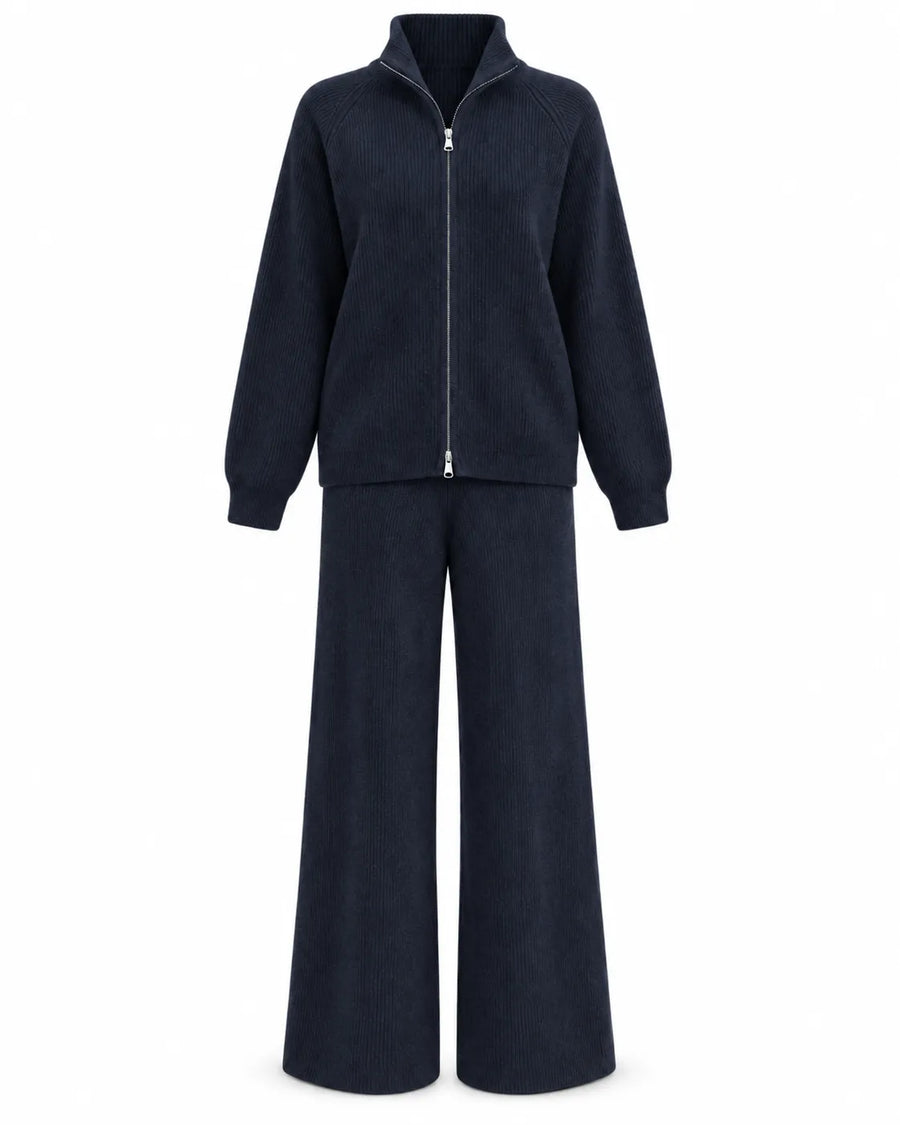 Ensemble cardigan zippé et pantalon large femme