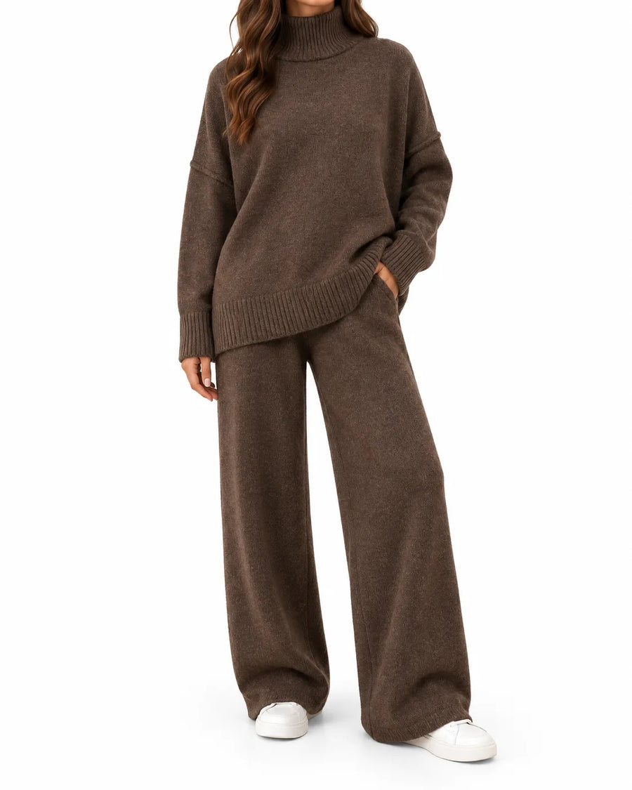 Ensemble pull col montant et pantalon femme