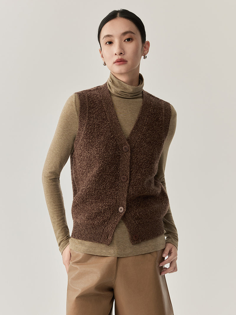 Gilet cardigan sans manche en laine femme - vue face