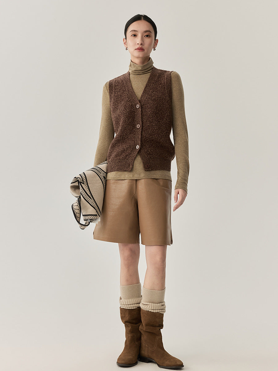 Gilet cardigan sans manche en laine femme - vue de côté