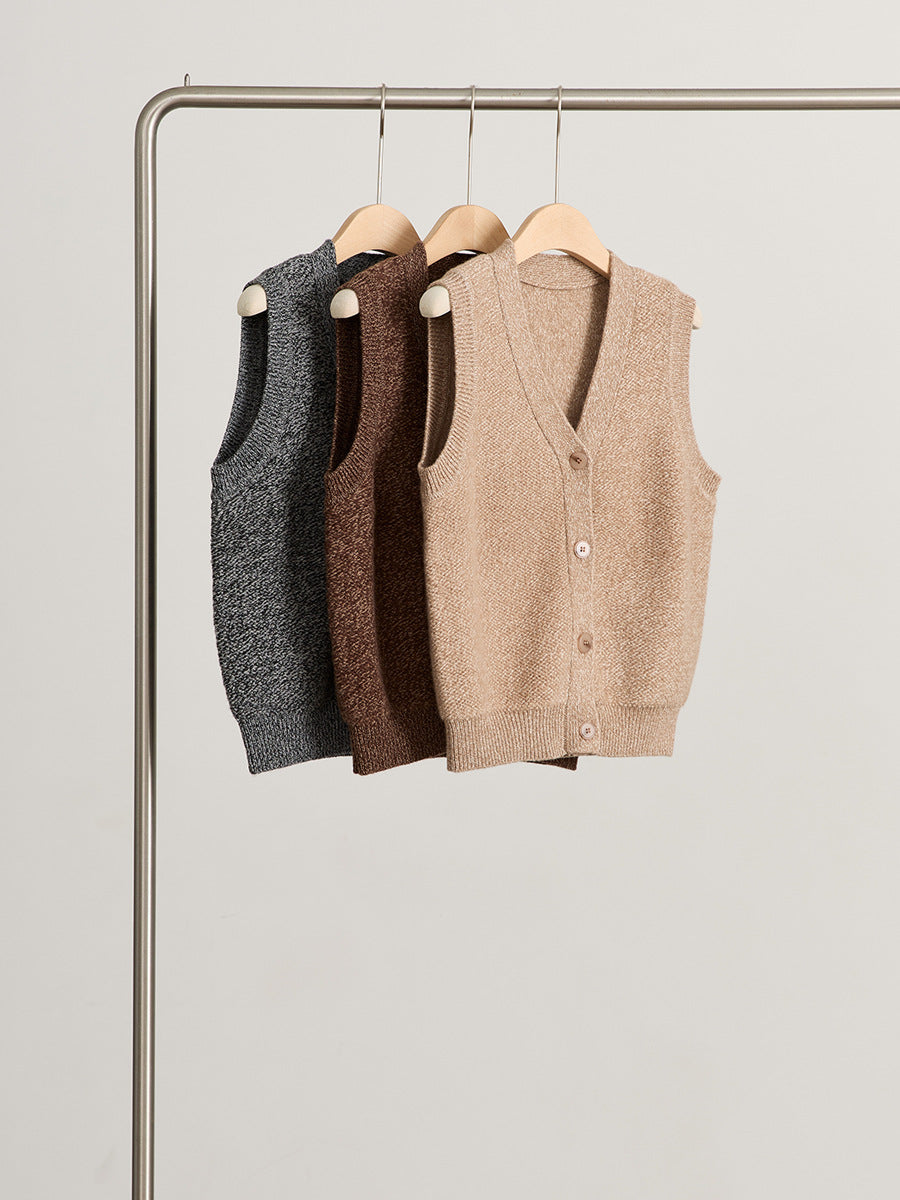 Gilet cardigan sans manche en laine femme - vue de dos