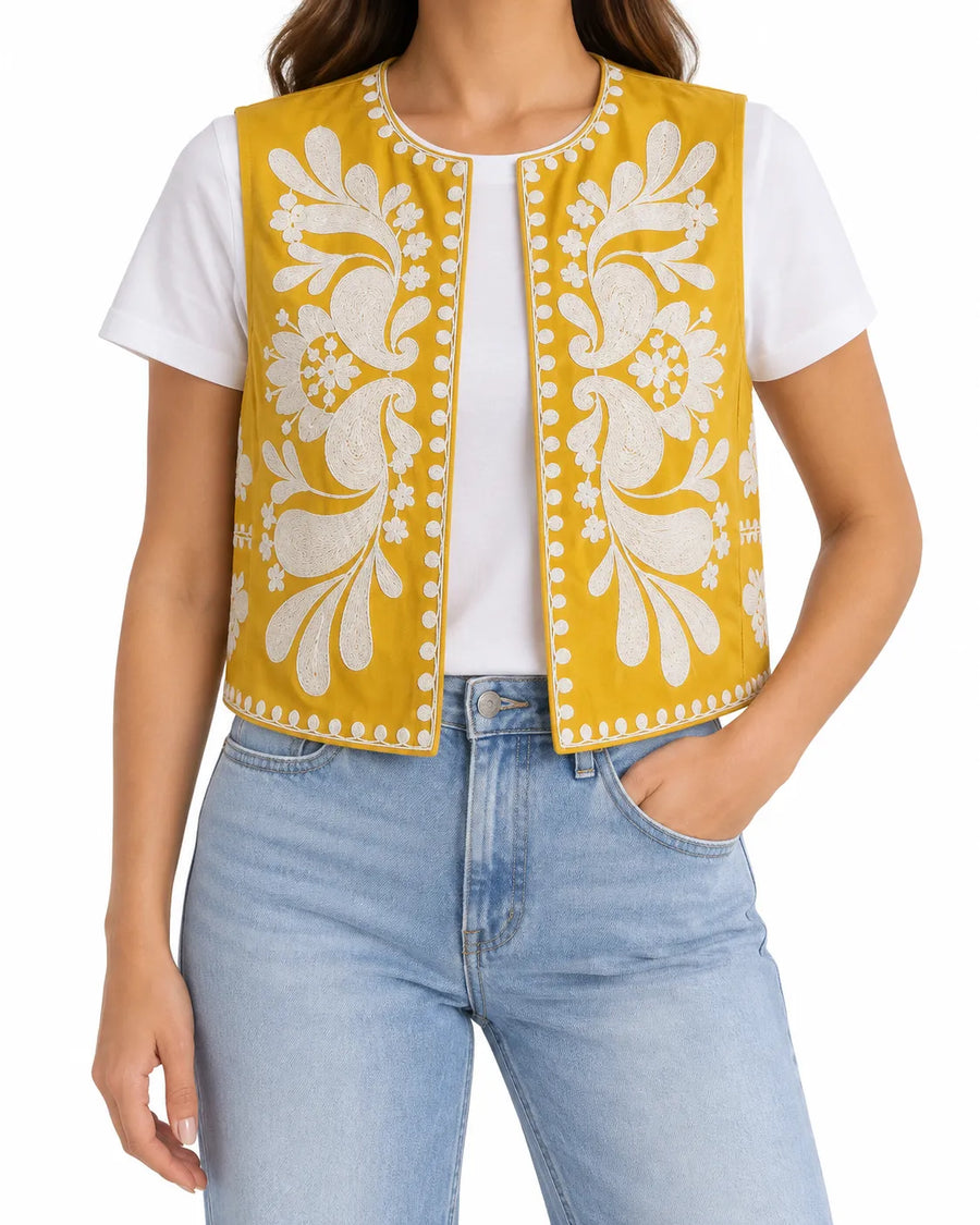 Gilet sans manche brodé motif floral