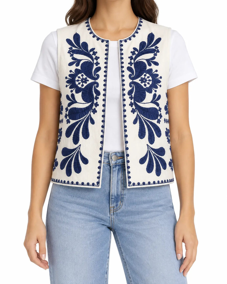 Gilet sans manche brodé motif floral
