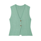 Gilet sans manche boutonné automne femme - vert océan d6