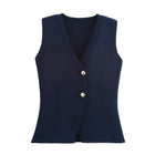 Gilet sans manche boutonné automne femme - bleu marine