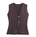 Gilet sans manche boutonné automne femme - brun clair
