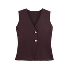 Gilet sans manche boutonné automne femme - brun foncé