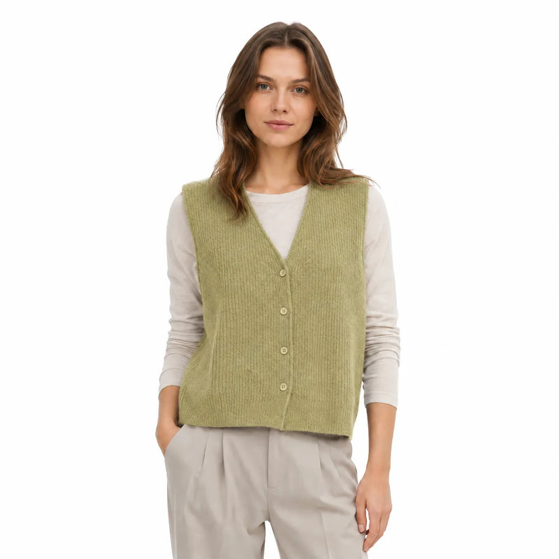 Gilet sans manche en maille col en V femme - vue face