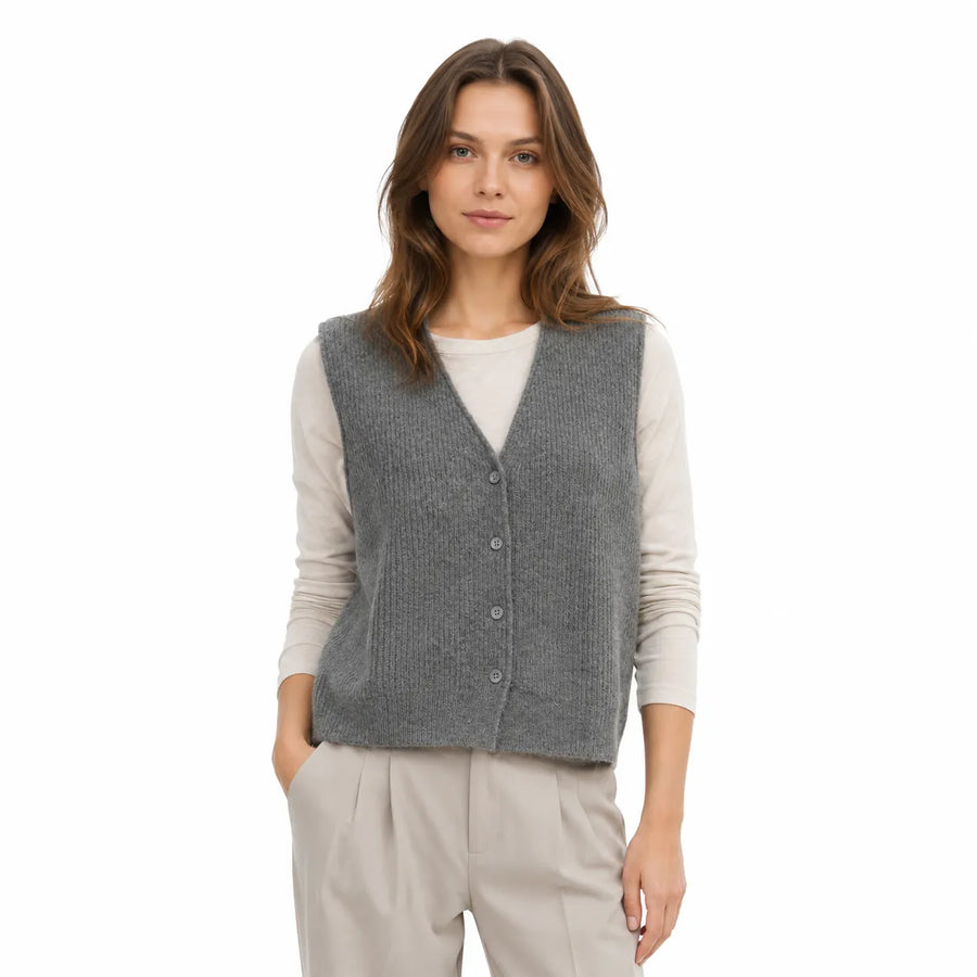 Gilet sans manche en maille col en V femme - vue de côté