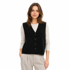 Gilet Cardigan sans manche en maille Col en V - Noir