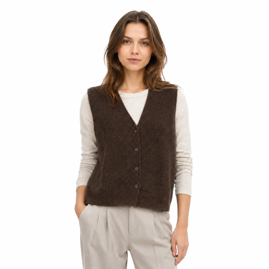 Gilet sans manche en maille col en V femme - vue coloris disponibles