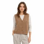 Gilet Cardigan sans manche en maille Col en V - Chameau