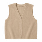 Gilet Cardigan sans manche en maille Col en V - beige