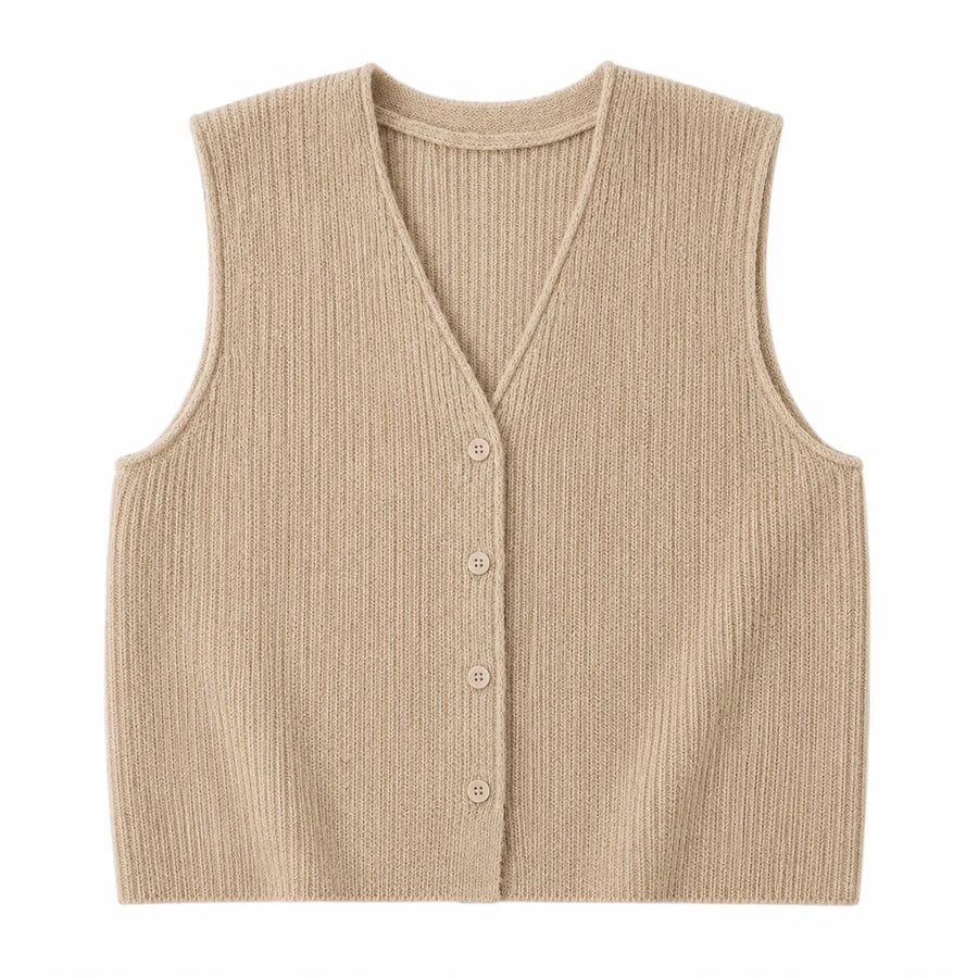 Gilet sans manche en maille col en V femme - vue d'ensemble posé