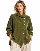 Haut Femme Velours Côtelé Col Cheminée - Vert olive