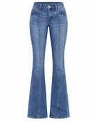 Jean Bootcut Femme - Taille Basse Effet Déchiré - Bleu foncé