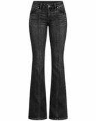 Jean Bootcut Femme - Taille Basse Effet Déchiré - Noir