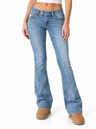 Jean Bootcut Femme - Taille Basse Effet Délavé Blanchi - Bleu