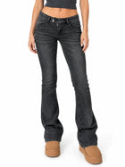 Jean Bootcut Femme - Taille Basse Effet Délavé Blanchi - Noir