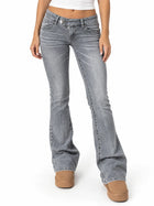 Jean Bootcut Femme - Taille Basse Effet Délavé Blanchi - Gris
