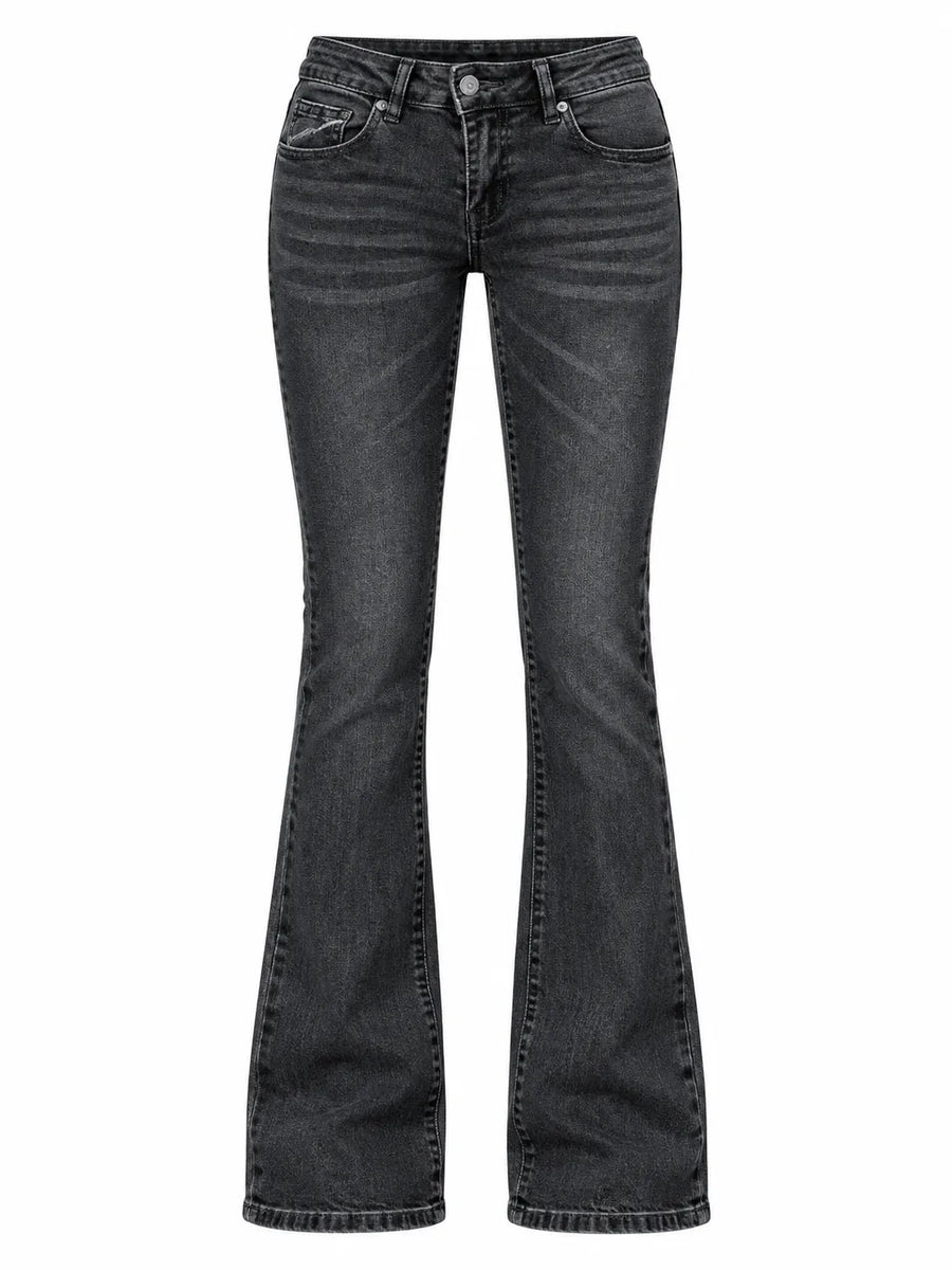 Jean Bootcut Femme Taille Basse Effet Délavé Blanchi