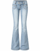 Jean Bootcut Femme - Taille Basse Très Extensible - Bleu