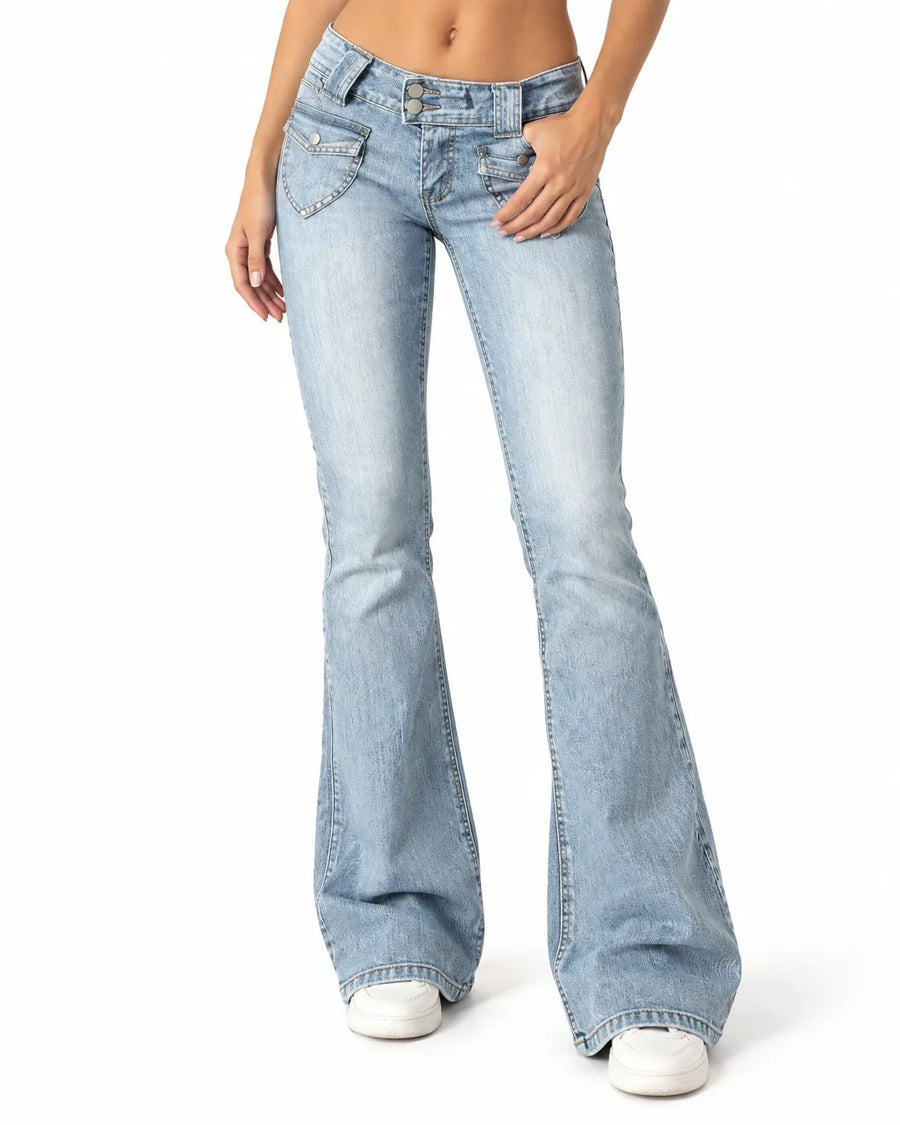 Jean Bootcut Femme Taille Basse Très Extensible