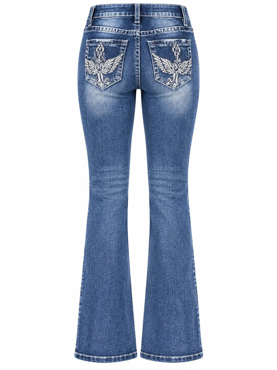 Jean Bootcut Femme Taille Haute Brodé